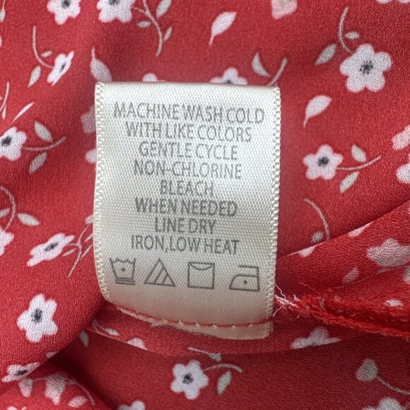 Max Studio Women’s Red Floral Ruffle V Neck 3/4 Sleeve Peasant Blouse Top Sz 1X - Picture 8 of 10